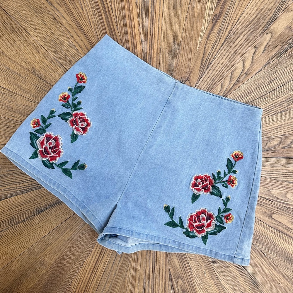 Denim Embroidered Shorts